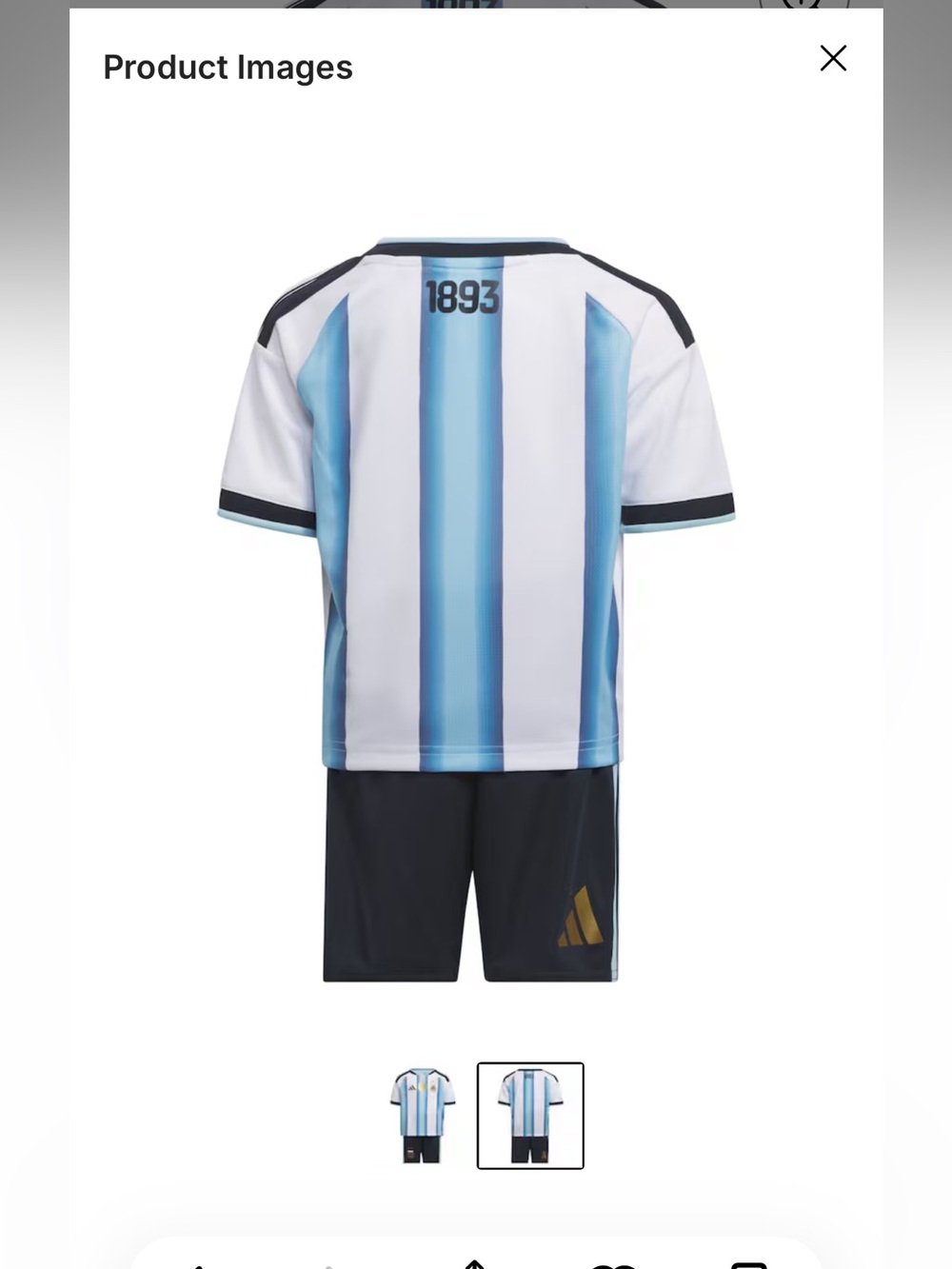 adidas Argentina Kids Soccer Jersey & Shorts - White, Light Blue, Black - Picture 2 of 3